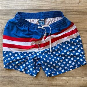 Chubbies Patriotic Blue and Red Star Lined Swim Trunks 5.5” inseam XL